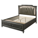 Acme - Kaitlyn EK Bed W/Led & Storage 27277EK Synthetic Leather & Metallic Gray Finish