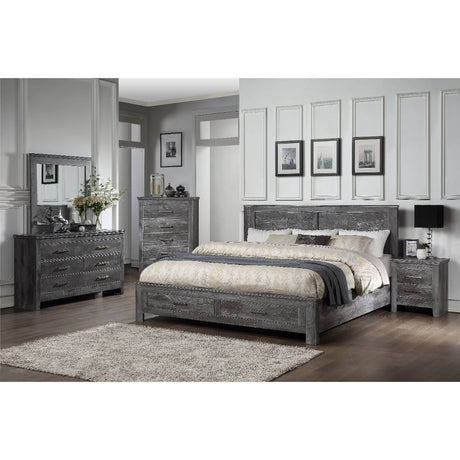 Acme - Vidalia Queen Bed W/Storage 27330Q Rustic Gray Oak Finish