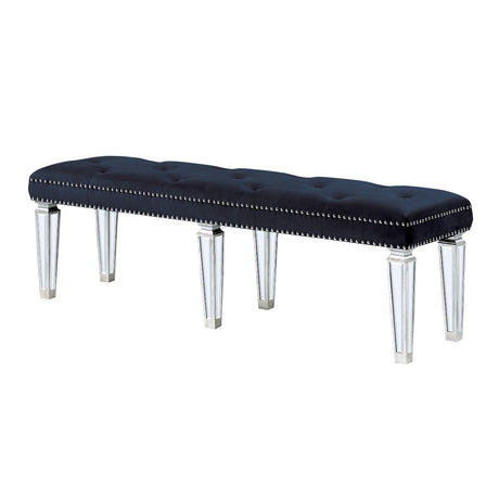 Acme - Varian Bench 27357 Dark Navy Velvet & Mirrored