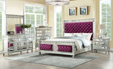 Acme - Varian CK Bed 27364CK Burgundy Velvet & Mirrored