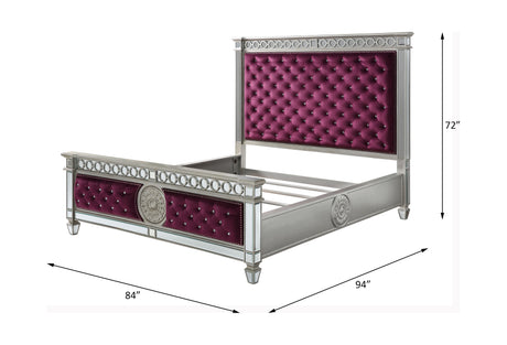 Acme - Varian CK Bed 27364CK Burgundy Velvet & Mirrored