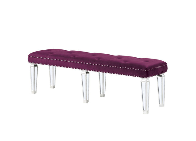 Acme - Varian Bench 27377 Burgundy Velvet & Mirrored