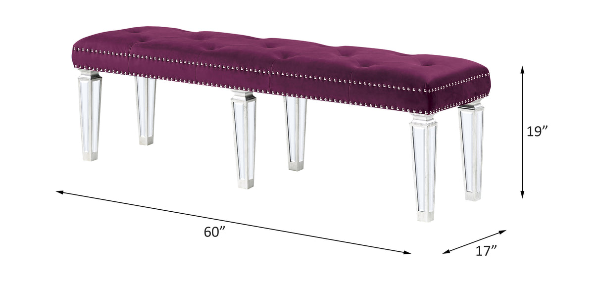 Acme - Varian Bench 27377 Burgundy Velvet & Mirrored