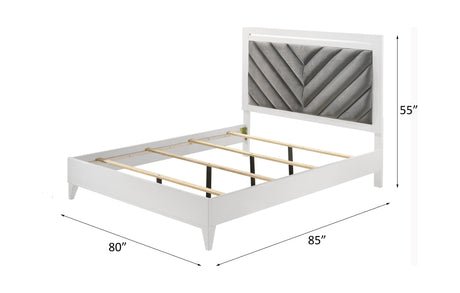 Acme - Chelsie EK Bed 27387EK Gray Fabric & White Finish