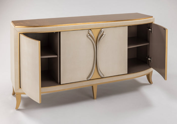 Bone Faux Leather Cabinet 2739-S with Goldleaf Trim – Artmax - Home Elegance USA