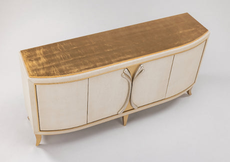 Bone Faux Leather Cabinet 2739-S with Goldleaf Trim – Artmax - sold by Home Elegance USA