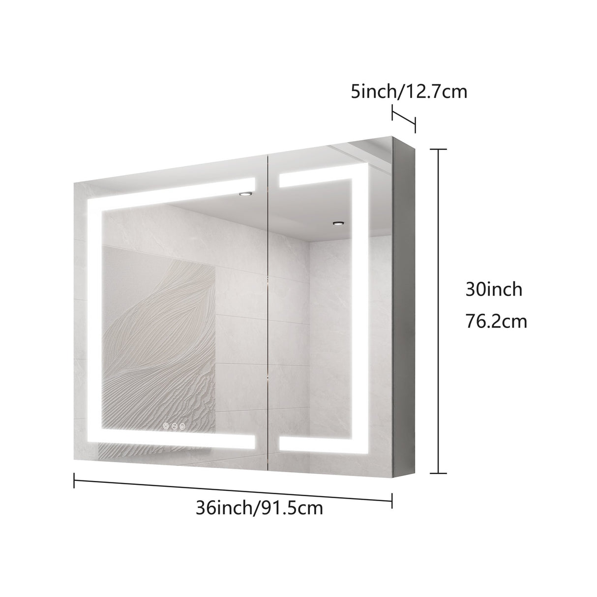 36x30 inch Medicine Cabinet with LED Vanity Mirror, Anti - Fog Recessed or Surface Mount Bathroom Double Door Large Storage 3000K~6000K Bright Lighted Aluminum Storage Cabinet with Touch Switch - W1738100838 - image - 3