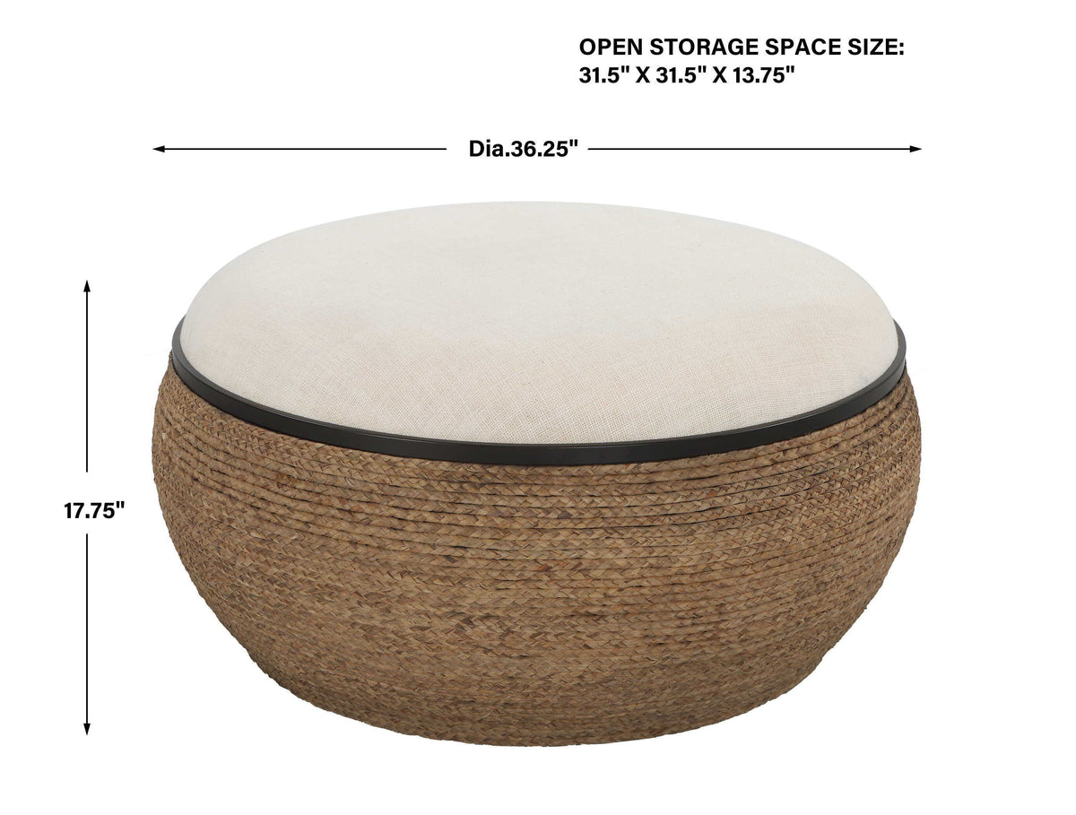 Island Straw Storage Ottoman / Coffee Table - Dark Brown / White by Uttermost - View 6
