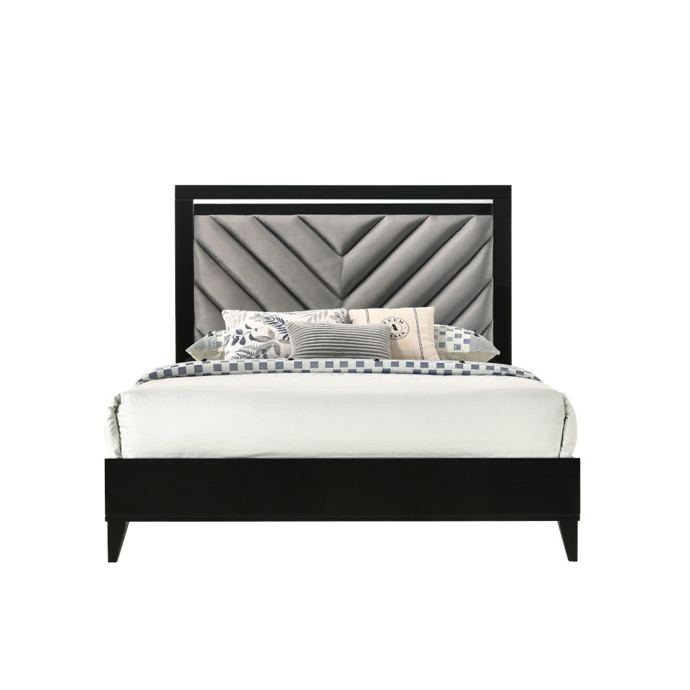 Acme - Chelsie EK Bed 27407EK Gray Fabric & Black Finish