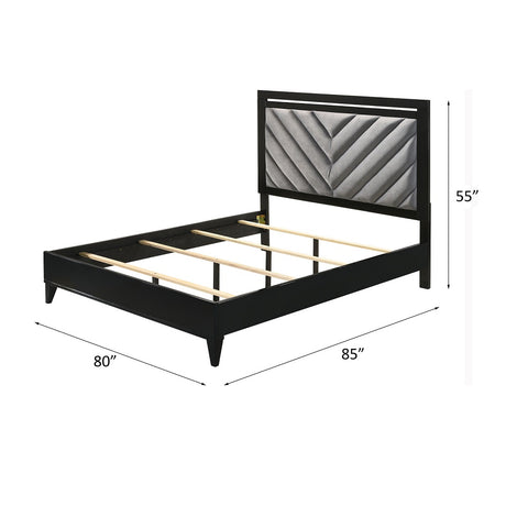 Acme - Chelsie EK Bed 27407EK Gray Fabric & Black Finish