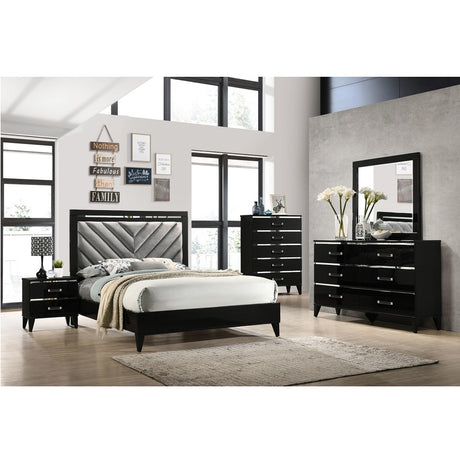 Acme - Chelsie EK Bed 27407EK Gray Fabric & Black Finish