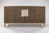 Light Toasted Oak Fluted Cabinet with Marble Top & Optional Round Mirror – Artmax - Home Elegance USA