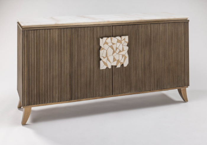 Light Toasted Oak Fluted Cabinet with Marble Top & Optional Round Mirror – Artmax - Home Elegance USA