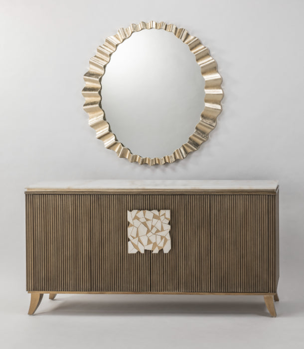 Light Toasted Oak Fluted Cabinet with Marble Top & Optional Round Mirror – Artmax - Home Elegance USA