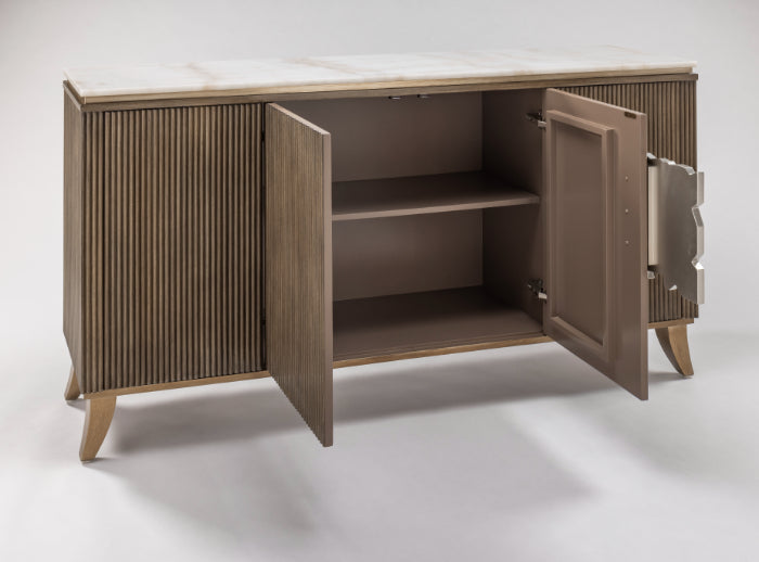 Light Toasted Oak Fluted Cabinet with Marble Top & Optional Round Mirror – Artmax - Home Elegance USA