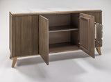 Light Toasted Oak Fluted Cabinet with Marble Top & Optional Round Mirror – Artmax - Home Elegance USA