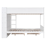 Full over Full Bunk Bed With 2 Drawers and Multi-layer Cabinet, White - Home Elegance USA