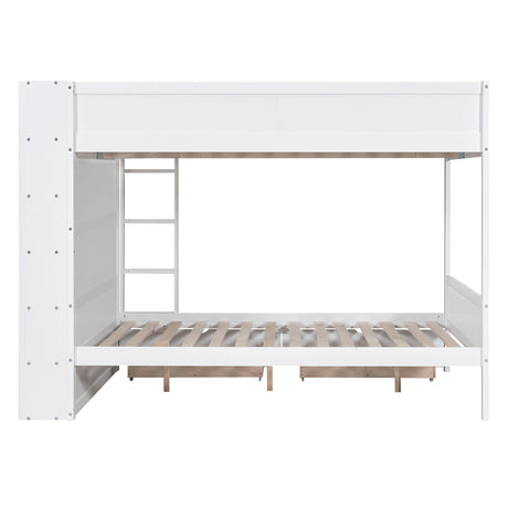 Full over Full Bunk Bed With 2 Drawers and Multi-layer Cabinet, White - Home Elegance USA