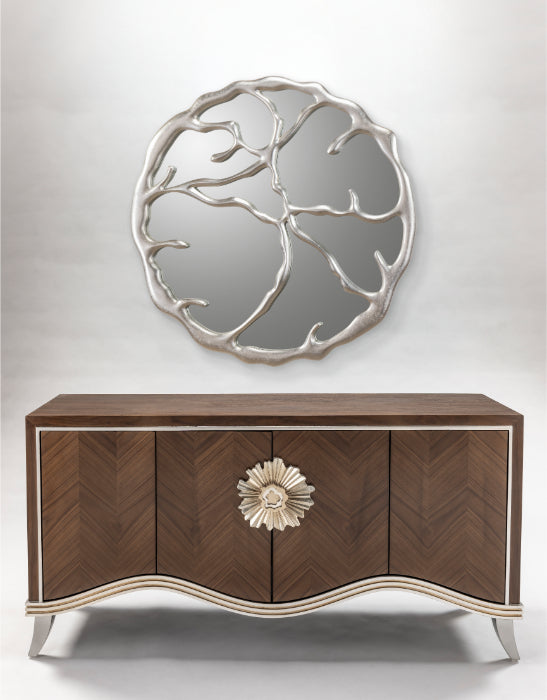 Artmax 2744-S Cabinet | 68-Inch Chevron Zebra Wood Storage Cabinet with Optional Mirror