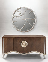 Artmax 2744-S Cabinet | 68-Inch Chevron Zebra Wood Storage Cabinet with Optional Mirror