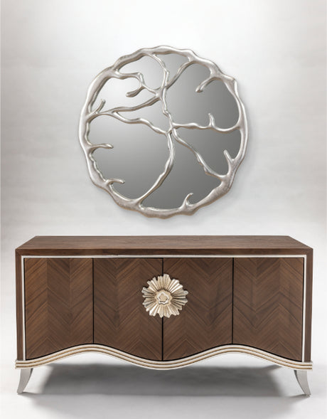 Artmax 2744-S Cabinet | 68-Inch Chevron Zebra Wood Storage Cabinet with Optional Mirror