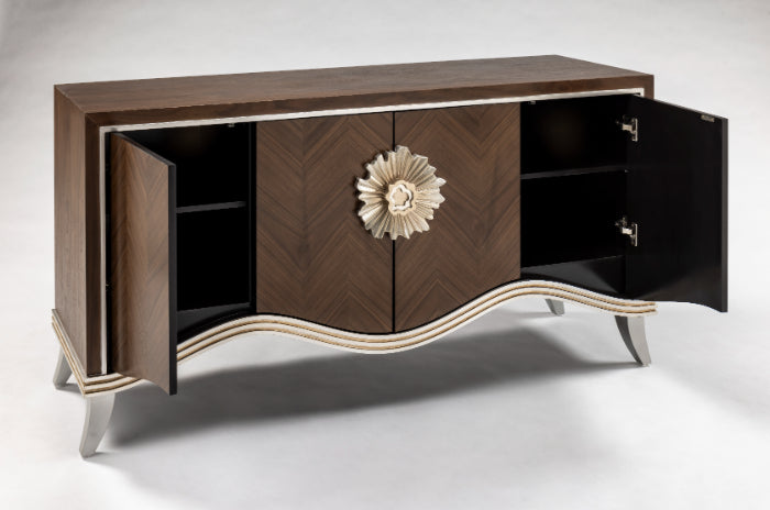 Artmax 2744-S Cabinet | 68-Inch Chevron Zebra Wood Storage Cabinet with Optional Mirror