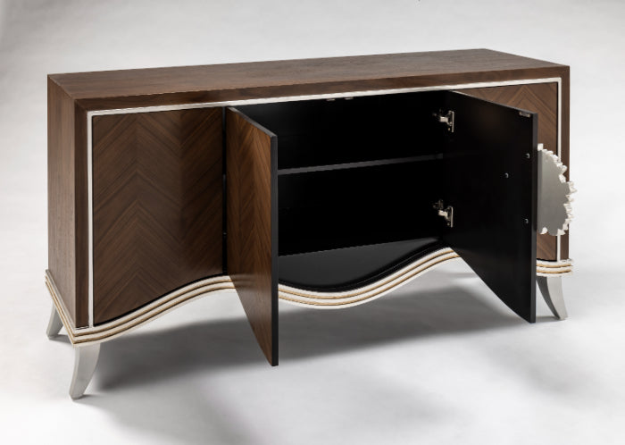 Artmax 2744-S Cabinet | 68-Inch Chevron Zebra Wood Storage Cabinet with Optional Mirror