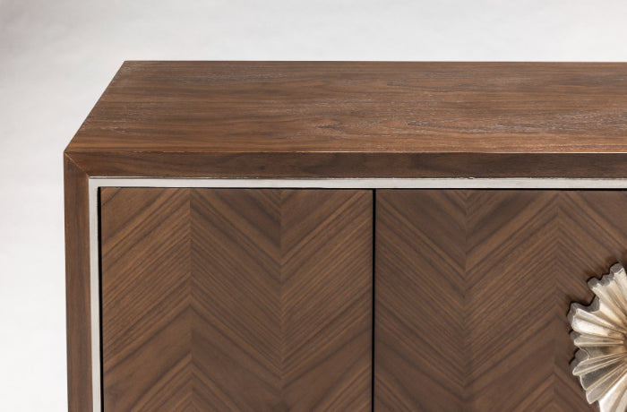 Artmax 2744-S Cabinet | 68-Inch Chevron Zebra Wood Storage Cabinet with Optional Mirror