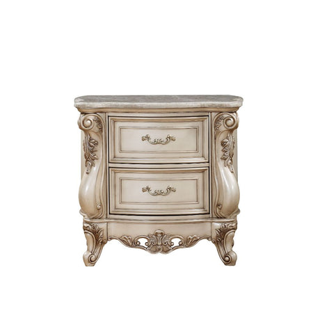 Acme - Gorsedd Nightstand W/Marble Top 27443 Marble Top & Golden Ivory Finish