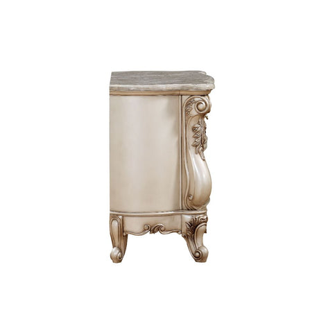 Acme - Gorsedd Nightstand W/Marble Top 27443 Marble Top & Golden Ivory Finish