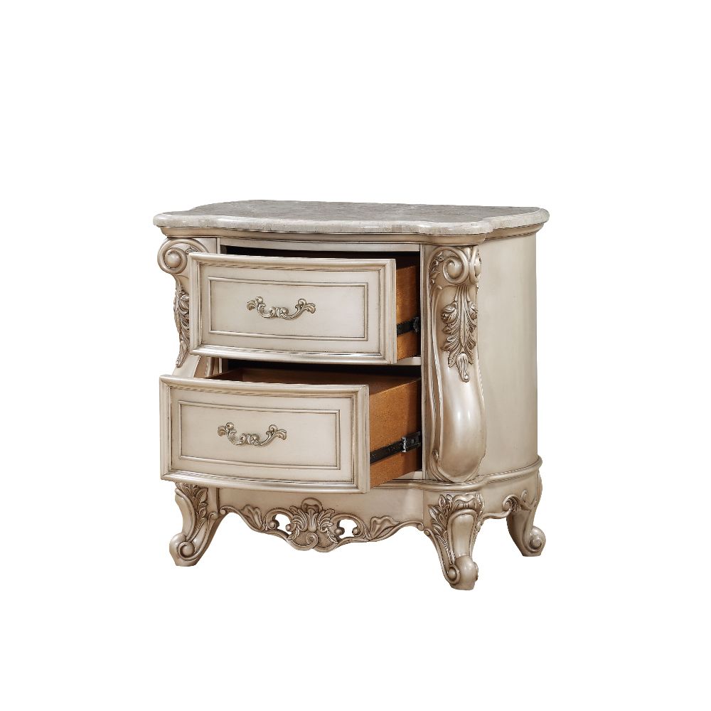 Acme - Gorsedd Nightstand W/Marble Top 27443 Marble Top & Golden Ivory Finish