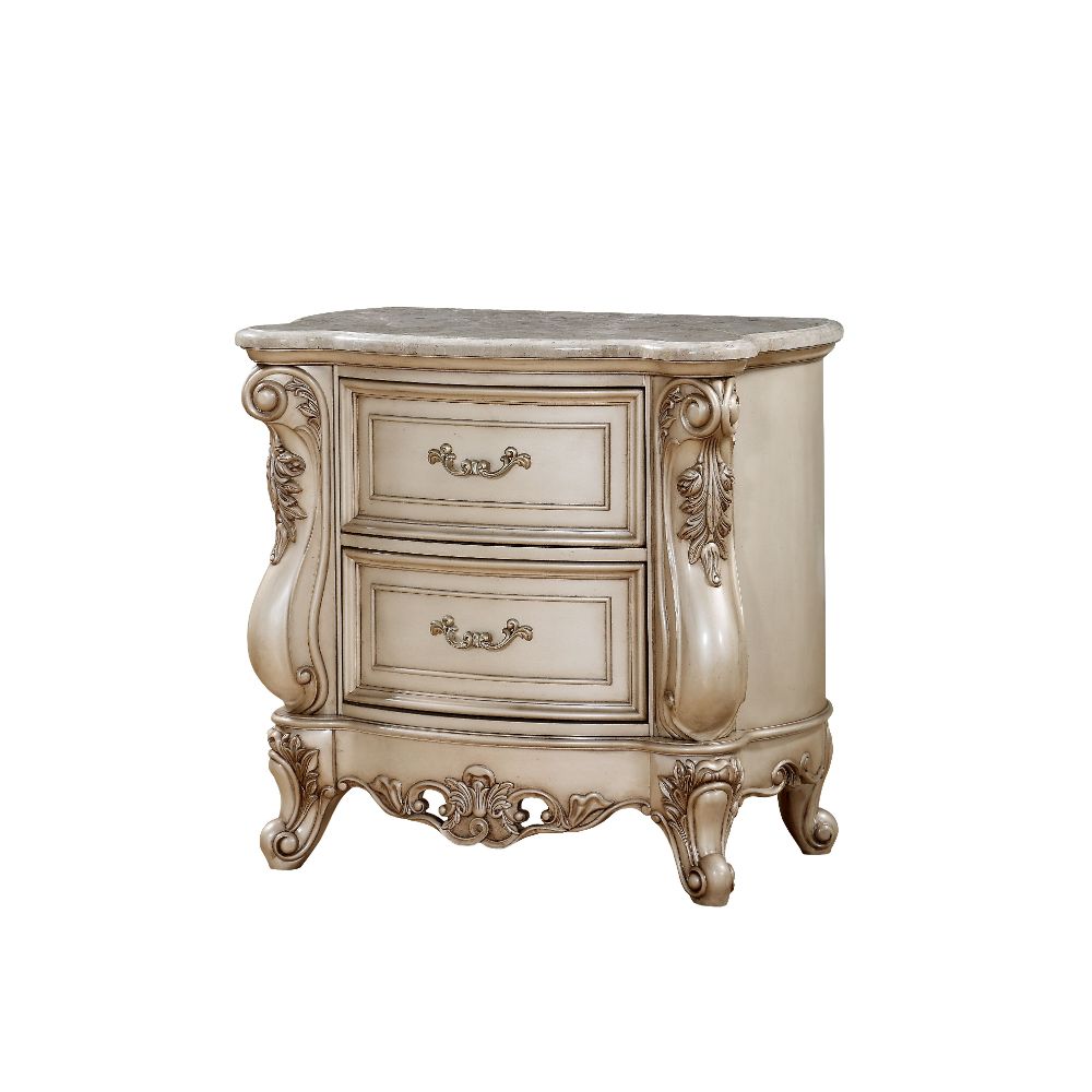 Acme - Gorsedd Nightstand W/Marble Top 27443 Marble Top & Golden Ivory Finish