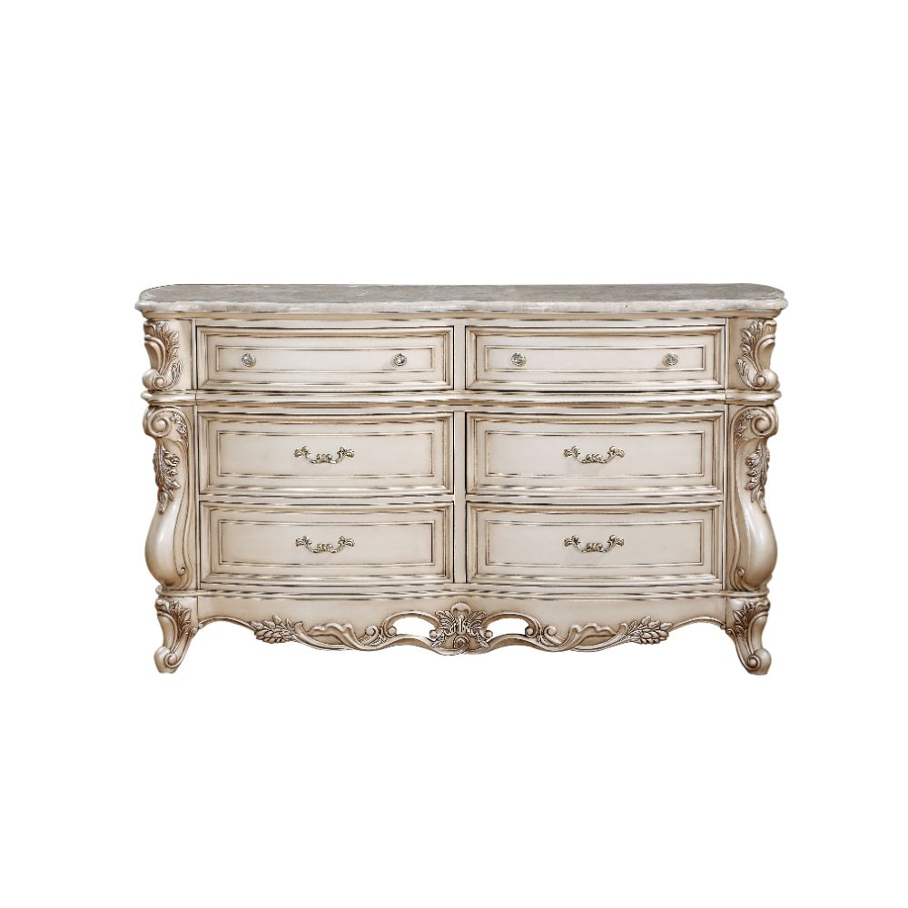 Acme - Gorsedd Dresser W/Marble Top 27445 Marble Top & Golden Ivory Finish