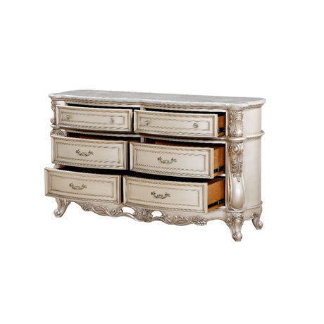 Acme - Gorsedd Dresser W/Marble Top 27445 Marble Top & Golden Ivory Finish