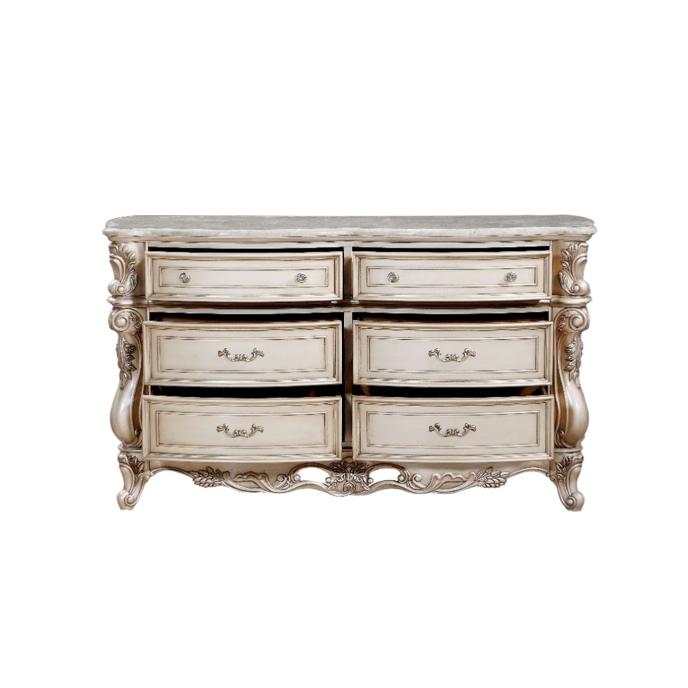 Acme - Gorsedd Dresser W/Marble Top 27445 Marble Top & Golden Ivory Finish