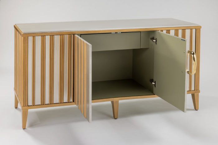 Artmax Silverleaf & Goldleaf Cabinet – Luxury Handpainted Storage with Optional Quartz Accent Mirror