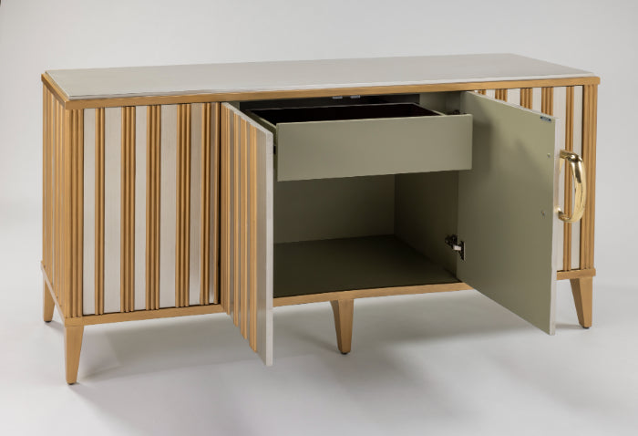 Artmax Silverleaf & Goldleaf Cabinet – Luxury Handpainted Storage with Optional Quartz Accent Mirror