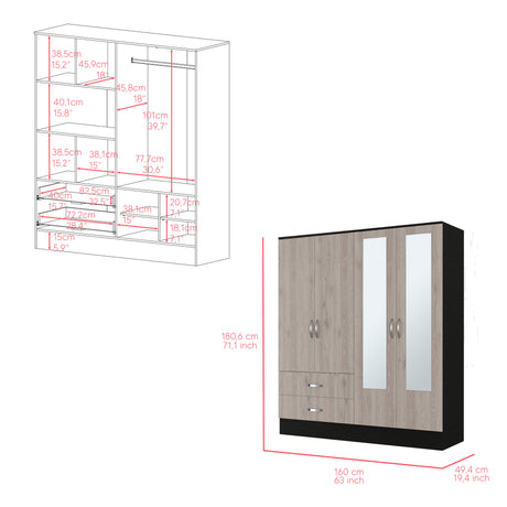 Armoire Ron, Bedroom, Black / Light Gray - sold by Home Elegance USA