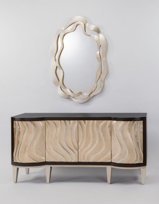 Artmax 2750-S Cabinet | 70-Inch Hand-Painted Champagne Wave Design Storage Cabinet with Optional Mirror