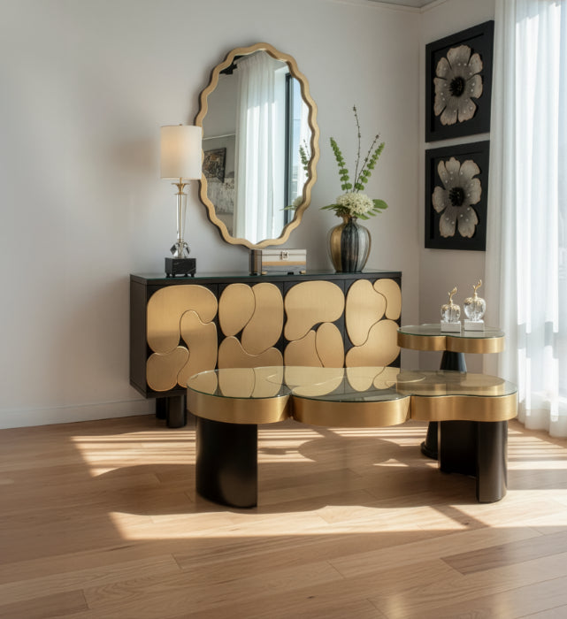 Artmax Black & Goldleaf Cabinet – Luxury Storage with Optional Mirror