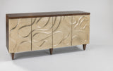 Champagne Hand-Painted Cabinet with Mirror Set | 4-Door Walnut Oak Storage Cabinet