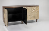 Champagne Hand-Painted Cabinet with Mirror Set | 4-Door Walnut Oak Storage Cabinet