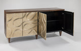 Champagne Hand-Painted Cabinet with Mirror Set | 4-Door Walnut Oak Storage Cabinet