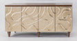 Champagne Hand-Painted Cabinet with Mirror Set | 4-Door Walnut Oak Storage Cabinet