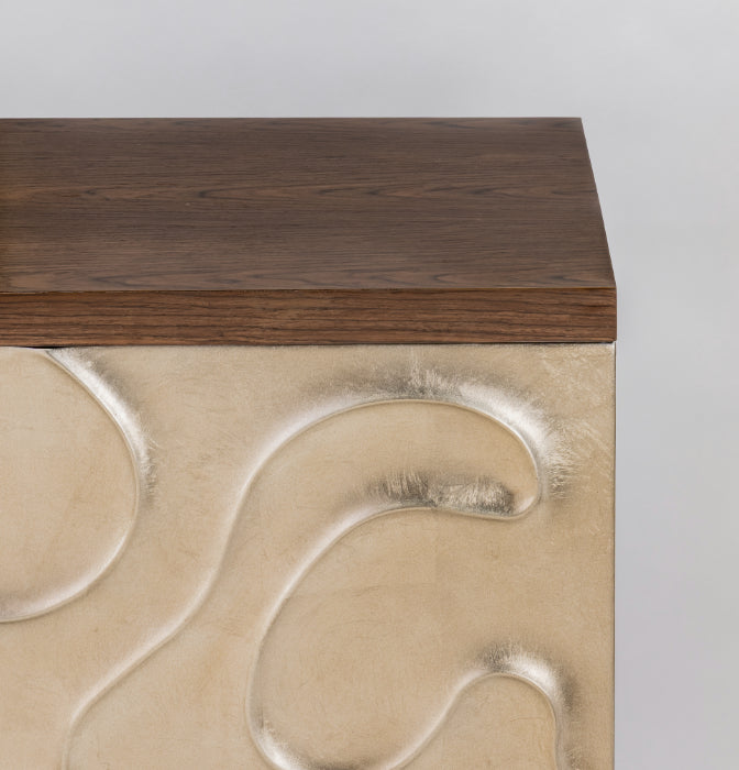 Champagne Hand-Painted Cabinet with Mirror Set | 4-Door Walnut Oak Storage Cabinet