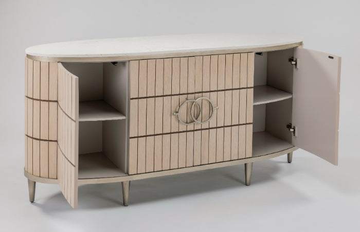 Artmax 2754 Faux Tambour Cabinet with White Travertine Top and Optional Mirror