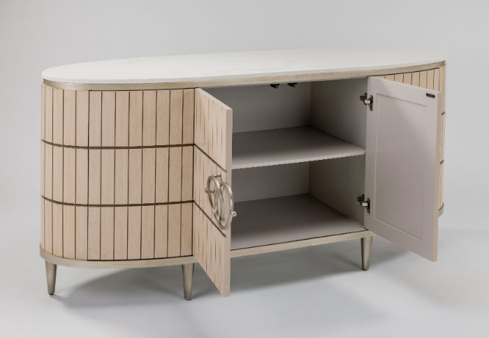 Artmax 2754 Faux Tambour Cabinet with White Travertine Top and Optional Mirror