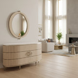 Artmax 2754 Faux Tambour Cabinet with White Travertine Top and Optional Mirror