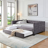 Daybed with Trundle, Upgraded Velvet Upholstered Twin Size Day Bed Button - Tufted Sofa Daybed Frame with A Trundle, No Box Spring Needed, Furniture for Bedroom Living Room Guest Room (8197 - Grey, Full) - W1756S00005 - Home Elegance USA - 1