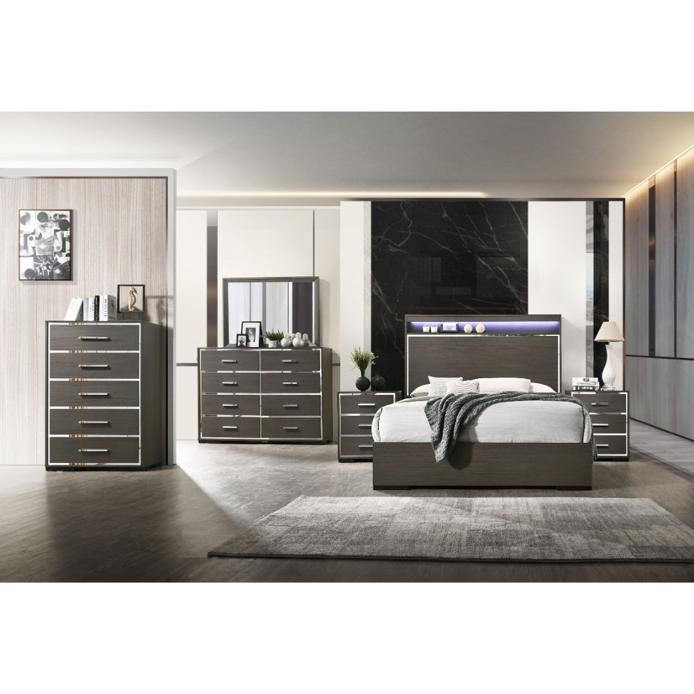 Acme - Escher Queen Bed 27650Q LED & Gray Oak Finish